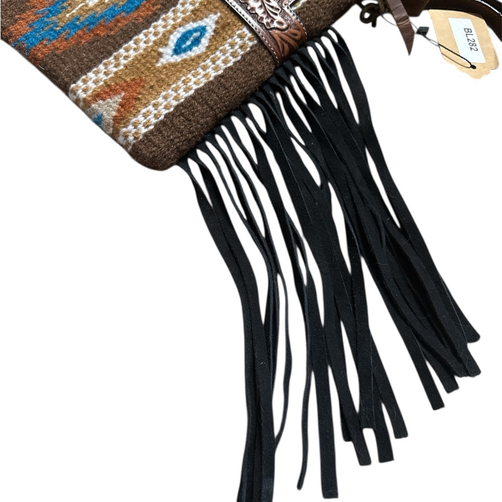NWT Rafter T Aztec Crossbody w/ Tooled Leather and Fringe Accents - Picture 7 of 7
